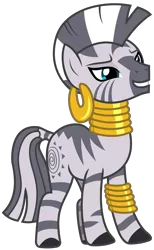 Size: 2075x3375 | Tagged: artist:sketchmcreations, bracelet, cute, derpibooru import, ear piercing, earring, female, jewelry, leg rings, mare, neck rings, piercing, safe, she talks to angel, simple background, smiling, solo, transparent background, vector, zebra, zecora, zecorable