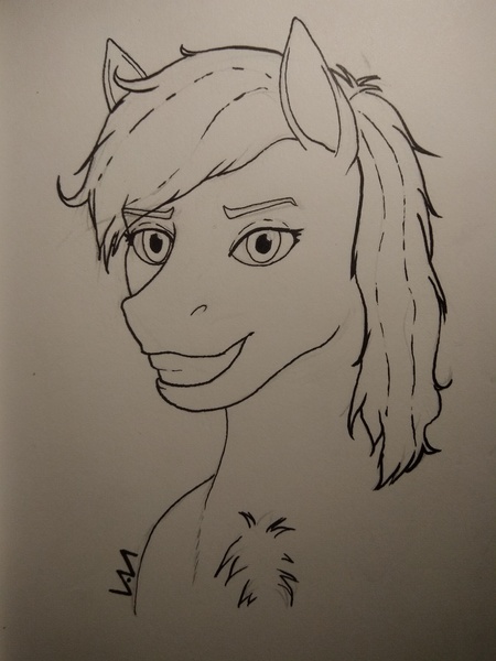 Size: 3120x4160 | Tagged: safe, artist:0-van-0, derpibooru import, rainbow dash, pegasus, pony, bust, female, ink, mare, monochrome, portrait, smiling, solo, traditional art