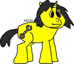 Size: 352x308 | Tagged: safe, artist:nukley, banned from derpibooru, deleted from derpibooru, derpibooru import, oc, unofficial characters only, pony, unicorn, 1000 hours in ms paint, black mane, image, male, png, purple eyes, signature, simple background, solo, solo male, stallion, transparent background, yellow coat