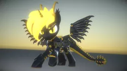 Size: 3840x2160 | Tagged: safe, artist:phoenixtm, derpibooru import, oc, oc:phoenix stardash, cyborg, dracony, dragon, hybrid, pony, 3d, battle stance, dracony alicorn, ethereal mane, glowing eyes, spread wings, wings