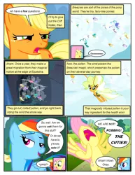 Size: 612x792 | Tagged: safe, artist:newbiespud, derpibooru import, edit, edited screencap, screencap, applejack, fluttershy, rainbow dash, breezie, earth pony, pegasus, pony, comic:friendship is dragons, angry, bag, comic, dialogue, eeee, eyes closed, female, flying, freckles, happy, hat, mare, saddle bag, screencap comic, smiling, surprised, suspicious, yelling