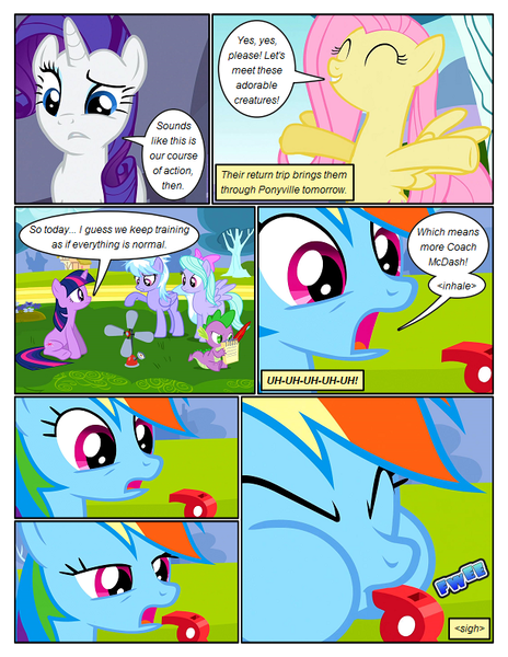 Size: 612x792 | Tagged: safe, artist:newbiespud, derpibooru import, edit, edited screencap, screencap, cloudchaser, flitter, fluttershy, rainbow dash, rarity, twilight sparkle, dragon, pegasus, pony, unicorn, comic:friendship is dragons, hurricane fluttershy, anemometer, blowing whistle, bow, coach rainbow dash, comic, dialogue, eyes closed, female, frown, hair bow, happy, male, mare, notepad, onomatopoeia, quill, rainbow dashs coaching whistle, raised hoof, screencap comic, sitting, slit eyes, smiling, unicorn twilight, whistle, worried