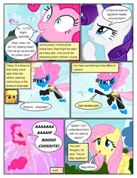 Size: 612x792 | Tagged: safe, artist:newbiespud, derpibooru import, edit, edited screencap, screencap, applejack, fluttershy, pinkie pie, rarity, seabreeze, breezie, earth pony, pegasus, pony, unicorn, comic:friendship is dragons, angry, bag, clothes, comic, dialogue, female, flying, happy, hat, jumping, looking up, male, mare, saddle bag, screencap comic, smiling, thinking, wide eyes, yelling