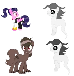 Size: 3000x3117 | Tagged: safe, artist:diamond-chiva, derpibooru import, oc, oc:fuchsia fang, oc:moon shivers, oc:muddy paws, unofficial characters only, bat pony, earth pony, ghost, hengstwolf, pony, undead, vampire, werewolf, black sclera, cape, clothes, coat, colored sclera, fangs, female, male, mare, pants, raised hoof, simple background, stallion, suit, transparent background