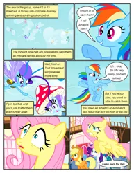 Size: 612x792 | Tagged: safe, artist:newbiespud, derpibooru import, edit, edited screencap, screencap, applejack, fluttershy, linky, rainbow dash, shoeshine, breezie, earth pony, pegasus, pony, comic:friendship is dragons, it ain't easy being breezies, background pony, background pony audience, bag, comic, dialogue, female, flying, freckles, hat, holding hooves, looking up, mare, mushroom hat, saddle bag, screencap comic, smiling, wide eyes, worried