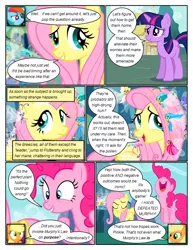 Size: 612x792 | Tagged: safe, artist:newbiespud, derpibooru import, edit, edited screencap, screencap, applejack, fluttershy, pinkie pie, rainbow dash, twilight sparkle, breezie, earth pony, pegasus, pony, unicorn, comic:friendship is dragons, annoyed, comic, dialogue, female, flying, freckles, frown, happy, hat, mare, mushroom hat, pronking, screencap comic, smiling, unicorn twilight, wide eyes