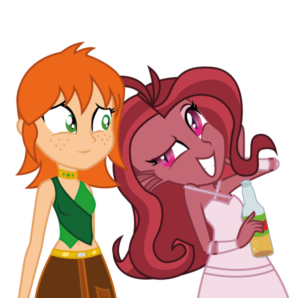 Size: 773x792 | Tagged: safe, artist:lhenao, artist:wubcakeva, derpibooru import, oc, oc:chrystine mirage, oc:mezma, changeling, human, hybrid, siren, equestria girls, clone, equestria girls-ified, humanized, oc couple, oc x oc, shipping