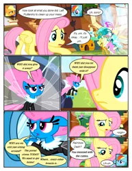 Size: 612x792 | Tagged: safe, artist:newbiespud, derpibooru import, edit, edited screencap, screencap, applejack, fluttershy, rainbow dash, seabreeze, breezie, earth pony, pegasus, pony, comic:friendship is dragons, clothes, comic, dialogue, female, fluttershy's cottage (interior), flying, freckles, frown, hat, looking down, male, mare, sad, screencap comic, smiling, unamused, worried