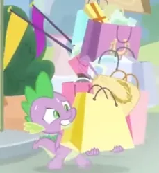 Size: 824x900 | Tagged: bags, carrying, cropped, derpibooru import, dragon, dragon dropped, edit, edited screencap, lifting, safe, screencap, shopping bags, solo, spike, struggling, sweat, winged spike