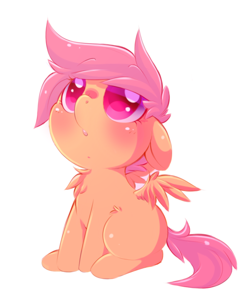 Size: 769x920 | Tagged: safe, artist:tamabel, derpibooru import, scootaloo, pegasus, pony, chest fluff, colored pupils, cute, cutealoo, female, filly, floppy ears, looking up, simple background, solo, white background