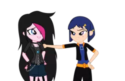 Size: 1224x792 | Tagged: safe, artist:lhenao, artist:zoe-975, derpibooru import, oc, oc:sapphire sky, oc:zoe star pink, unofficial characters only, human, equestria girls, clothes, corset, fingerless gloves, gloves, humanized, jewelry, oc couple, oc x oc, pendant, shipping