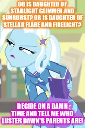 Size: 536x808 | Tagged: safe, derpibooru import, edit, edited screencap, screencap, trixie, equestria girls, equestria girls series, forgotten friendship, the last problem, leak, cropped, engrish, implied firelight, implied luster dawn, implied starlight glimmer, implied stellar flare, implied sunburst, meme