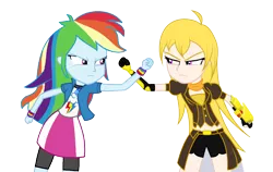 Size: 4000x2525 | Tagged: safe, artist:lhenao, derpibooru import, rainbow dash, human, pegasus, pony, equestria girls, crossover, ember celica, geode of super speed, humanized, magical geodes, robotic arm, rwby, yang xiao long