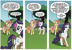 Size: 1080x750 | Tagged: safe, artist:tonyfleecs, derpibooru import, idw, fluttershy, rarity, pegasus, pony, unicorn, friends forever, spoiler:comic, spoiler:comicff5, comic, duo, female, mare, official comic, speech bubble