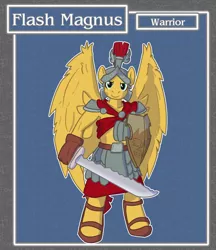 Size: 1688x1950 | Tagged: anthro, armor, artist:brownie-bytes, clothes, crossover, derpibooru import, fantasy class, final fantasy, flash magnus, safe, shield, solo, sword, unguligrade anthro, warrior, weapon