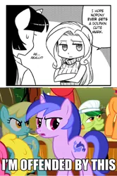 Size: 599x901 | Tagged: 4koma, anthro, applejack, artist:shepherd0821, big macintosh, cherry berry, comic, derpibooru import, edit, edited screencap, fluttershy, fluttershy hates dolphins, granny smith, safe, sassaflash, screencap, seafoam, sea swirl, the super speedy cider squeezy 6000, twilight sparkle