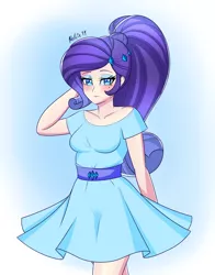 Size: 1800x2300 | Tagged: artist:melliedraws, clothes, cute, derpibooru import, dress, female, human, humanized, ponytail, raribetes, rarity, rarity day, safe, solo, sundress