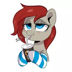 Size: 2000x2000 | Tagged: safe, artist:colorfulcolor233, derpibooru import, oc, oc:ponepony, unofficial characters only, pony, blushing, buffalo wild wings, clothes, sipping, socks, solo, striped socks