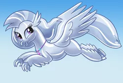 Size: 1180x800 | Tagged: artist:hornbuckle, balloon hippogriff, chrome, classical hippogriff, derpibooru import, female, happy, hippogriff, jewelry, looking at you, necklace, rubber, safe, silverstream, smiling, solo