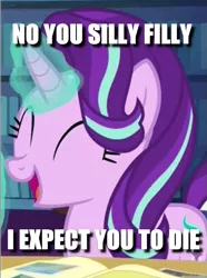 Size: 461x618 | Tagged: caption, cropped, derpibooru import, edit, edited screencap, every little thing she does, goldfinger, image macro, quote, safe, screencap, solo, starlight glimmer, text