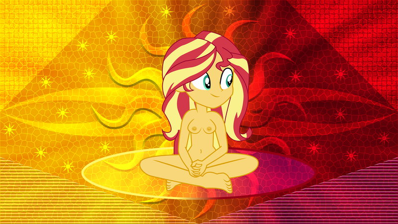 Size: 3840x2160 | Tagged: questionable, artist:laszlvfx, artist:marcorois, derpibooru import, edit, sunset shimmer, human, equestria girls, areola, barefoot, breasts, complete nudity, feet, female, meditation, nipples, nudity, small breasts, smiling, solo, solo female, wallpaper, wallpaper edit