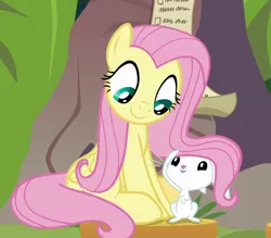 Size: 774x677 | Tagged: safe, derpibooru import, screencap, angel bunny, fluttershy, pegasus, pony, rabbit, she talks to angel, angelbetes, animal, cropped, cute, duo, female, looking at each other, male, mare, shyabetes, sitting