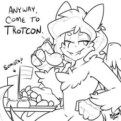 Size: 2000x2000 | Tagged: anyway come to trotcon, artist:bbsartboutique, chest fluff, derpibooru import, food, hippogriff, meat, oc, oc:delta dart, patreon, patreon reward, safe, sausage, schmidt's sausage haus und restaurant, talons