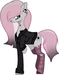 Size: 653x836 | Tagged: safe, artist:chaoscy, artist:nocturnal-moonlight, derpibooru import, oc, oc:faded shine, unofficial characters only, earth pony, pony, icey-verse, base used, clothes, ear piercing, earring, female, goth, hoodie, jewelry, lip piercing, magical lesbian spawn, mare, nose piercing, nose ring, offspring, parent:cheerilee, parent:marble pie, parents:marbilee, piercing, raised hoof, simple background, socks, solo, stockings, tattoo, thigh highs, torn clothes, transparent background