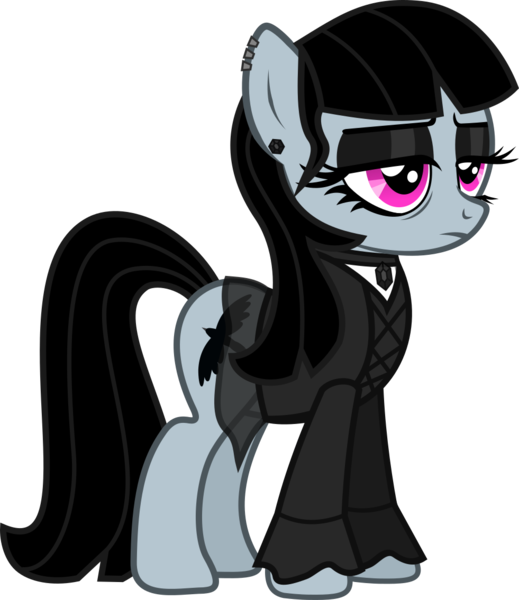 Size: 1047x1211 | Tagged: safe, artist:lightningbolt, derpibooru import, oc, oc:goth lass, unofficial characters only, earth pony, pony, .svg available, bags under eyes, choker, clothes, dyed mane, dyed tail, ear piercing, earring, eyeliner, eyeshadow, female, frown, gem, goth, jewelry, lidded eyes, long sleeves, makeup, mare, mother, piercing, shirt, simple background, skirt, solo, svg, transparent background, transparent skirt, undershirt, vector