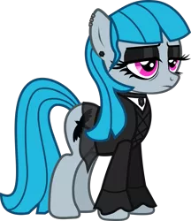 Size: 1047x1211 | Tagged: safe, artist:lightningbolt, derpibooru import, oc, oc:goth lass, unofficial characters only, earth pony, pony, .svg available, bags under eyes, choker, clothes, ear piercing, earring, eyeliner, eyeshadow, female, frown, gem, goth, jewelry, lidded eyes, long sleeves, makeup, mare, mother, natural hair color, piercing, shirt, simple background, skirt, solo, svg, transparent background, transparent skirt, undershirt, vector
