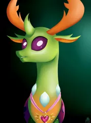 Size: 4000x5401 | Tagged: artist:poecillia-gracilis19, bust, celestial advice, changedling, changeling, changeling king, derpibooru import, equestrian pink heart of courage, gradient background, king thorax, male, medal, portrait, safe, solo, thorax