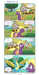 Size: 4274x8144 | Tagged: safe, artist:jeremy3, derpibooru import, sunshower raindrops, oc, oc:valentine, earth pony, pegasus, pony, comic:behind me, alternate universe, bag, comic, ponyville, saddle bag, wonderbolts