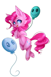 Size: 1289x1943 | Tagged: safe, artist:miereluna, derpibooru import, pinkie pie, earth pony, pony, the return of harmony, balloon, cheek fluff, chest fluff, colored pupils, cute, diapinkes, discord balloon, ear fluff, female, mare, open mouth, simple background, solo, transparent background