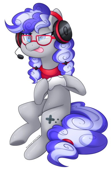Size: 716x1116 | Tagged: safe, artist:scarlet-spectrum, derpibooru import, oc, oc:cinnabyte, unofficial characters only, earth pony, pony, 8bitdo, adorkable, bandana, controller, cute, dork, earth pony oc, gamer, gamer controller, gaming headset, glasses, headset