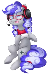 Size: 716x1116 | Tagged: safe, artist:scarlet-spectrum, derpibooru import, oc, oc:cinnabyte, unofficial characters only, earth pony, pony, 8bitdo, adorkable, bandana, controller, cute, dork, earth pony oc, gamer, gamer controller, gaming headset, glasses, headset