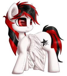 Size: 1545x1737 | Tagged: safe, artist:gleamydreams, derpibooru import, oc, oc:starlet, pegasus, pony, female, looking away, mare, not blackjack, red and black oc, red eyes, solo, spread wings, wings, wings down