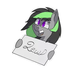 Size: 1495x1446 | Tagged: safe, artist:miaowwww, derpibooru import, oc, oc:elli, unofficial characters only, pony, holding sign, lewd, outline, purple eyes, solo