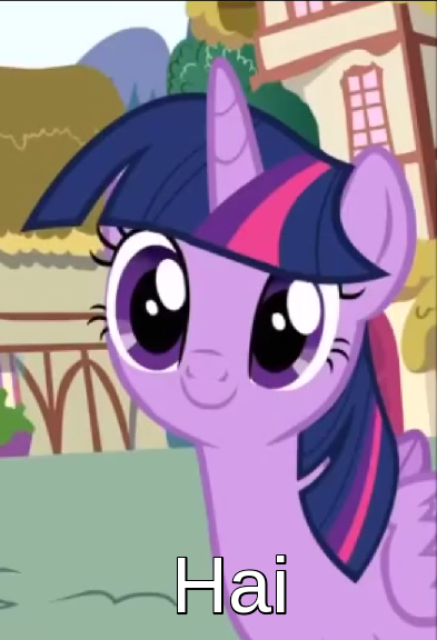 Size: 393x576 | Tagged: safe, derpibooru import, edit, edited screencap, screencap, twilight sparkle, twilight sparkle (alicorn), alicorn, pony, pinkie pride, bronybait, c:, caption, cropped, cute, faic, female, hai, image macro, intentional spelling error, looking at you, mare, smiling, solo, text, twiabetes