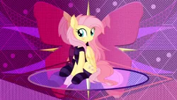 Size: 3840x2160 | Tagged: safe, artist:cyanlightning, artist:laszlvfx, derpibooru import, edit, fluttershy, pegasus, pony, blushing, clothes, female, mare, sitting, socks, solo, striped socks, wallpaper, wallpaper edit