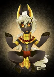 Size: 1425x2048 | Tagged: safe, artist:bbtasu, derpibooru import, oc, unofficial characters only, earth pony, pony, ankh, anubis, female, mare, solo