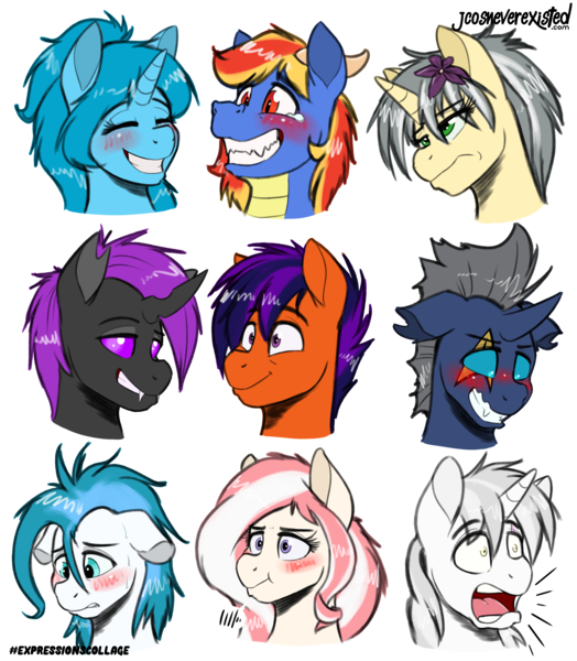 Size: 4093x4685 | Tagged: artist:jcosneverexisted, blue changeling, blushing, changeling, changeling oc, collage, derpibooru import, expressions, oc, oc:arcane, oc:draco flames, oc:mercury shine, oc:milk drop, oc:silver sickle, oc:sleepy rain, oc:spectre phase, oc:takara, oc:tlas ii, purple changeling, suggestive, unofficial characters only