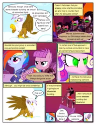 Size: 612x792 | Tagged: safe, artist:newbiespud, derpibooru import, edit, edited screencap, screencap, gilda, king sombra, maud pie, princess cadance, queen chrysalis, rainbow dash, alicorn, crystal pony, gryphon, pony, comic:friendship is dragons, griffon the brush off, the cutie re-mark, alternate hairstyle, alternate timeline, amputee, angry, apocalypse dash, apocalypse maud, artificial wings, augmented, cloud, comic, crystal war timeline, curved horn, dialogue, disguise, disguised changeling, eye scar, fake cadance, female, glowing eyes, helmet, horn, injured, laughing, looking up, male, mare, mind control, on a cloud, prosthetic limb, prosthetic wing, prosthetics, raised hoof, scar, screencap comic, soldier, sombra soldier, stallion, torn ear, wings, worried