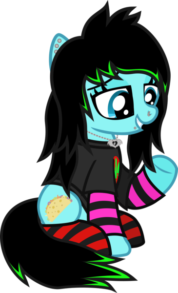 Size: 820x1348 | Tagged: safe, artist:lightningbolt, derpibooru import, oc, oc:scene chick, unofficial characters only, earth pony, pony, arm warmers, clandestine industries, clothes, ear piercing, earring, female, jewelry, mare, necklace, nose piercing, piercing, raised hoof, scene, shirt, simple background, snake bites, socks, solo, striped socks, t-shirt, transparent background, underhoof