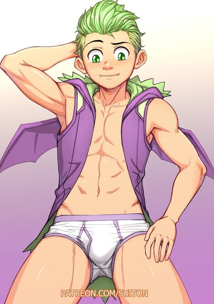 Size: 844x1200 | Tagged: armpits, artist:suiton00, clothes, derpibooru import, human, humanized, male, older, older spike, solo, solo male, spike, suggestive, underwear