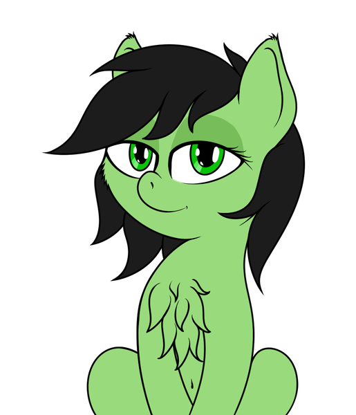 Size: 894x1041 | Tagged: safe, artist:shpoople, derpibooru import, oc, oc:anonfilly, unofficial characters only, earth pony, pony, belly button, cheek fluff, chest fluff, ear fluff, female, filly, lidded eyes, looking at you, simple background, sitting, smiling, solo, white background