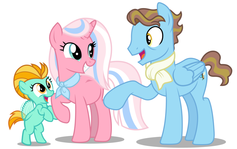 Size: 8755x5500 | Tagged: safe, artist:warriorflashfire, derpibooru import, clear sky, lightning dust, wind rider, pegasus, pony, unicorn, blank flank, clearrider, clothes, cute, dustabetes, eye bag, female, filly, flapping wings, headcanon, male, mare, one hoof raised, parent:clear skies, parent:wind rider, pregnant, scarf, simple background, smiling, stallion, transparent background, wings