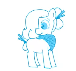 Size: 640x600 | Tagged: safe, artist:ficficponyfic, derpibooru import, oc, oc:emerald jewel, earth pony, pony, colt quest, bandana, blank flank, colt, cute, cyoa, femboy, foal, hair over one eye, male, mane bun, monochrome, solo, story included, tail wrap