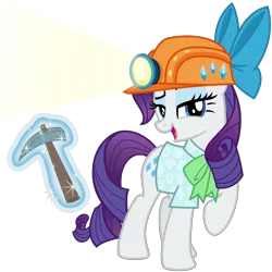 Size: 3200x3200 | Tagged: safe, artist:cheezedoodle96, derpibooru import, rarity, pony, unicorn, dragon dropped, .svg available, bow, bowtie, clothes, female, helmet, looking at you, magic, magic aura, mare, mining helmet, necktie, open mouth, pickaxe, raised eyebrow, raised hoof, shirt, simple background, solo, svg, telekinesis, transparent background, vector