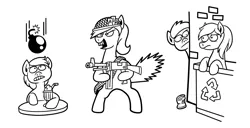 Size: 1998x1024 | Tagged: safe, artist:wangkingfun, derpibooru import, oc, oc:black eightball, pony, black and white, grayscale, gun, lineart, monochrome, pony icon, shotgun, simple background, weapon, white background