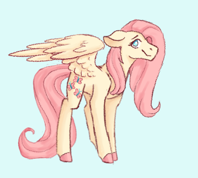 Size: 1000x900 | Tagged: safe, artist:flaming-trash-can, derpibooru import, fluttershy, pegasus, pony, blue background, female, mare, simple background, solo, wings